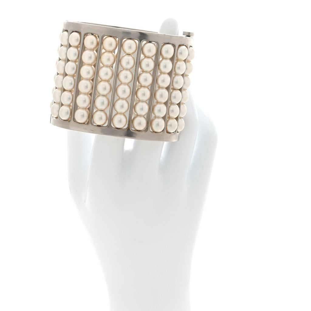Metal Pearl Cuff Bracelet Silver
