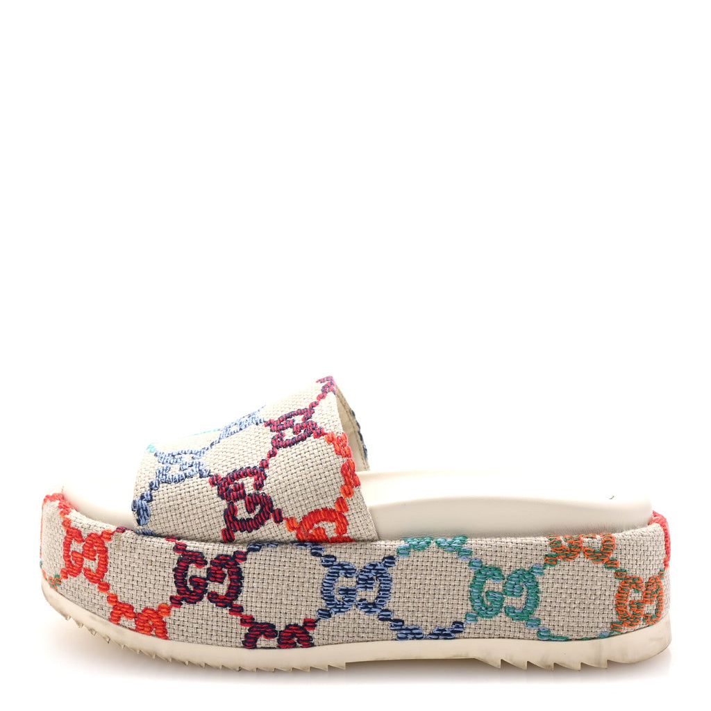 Linen Psychedelic Mini GG Monogram Angelina Platform 55mm Slide Sandals 35.5 Multicolor