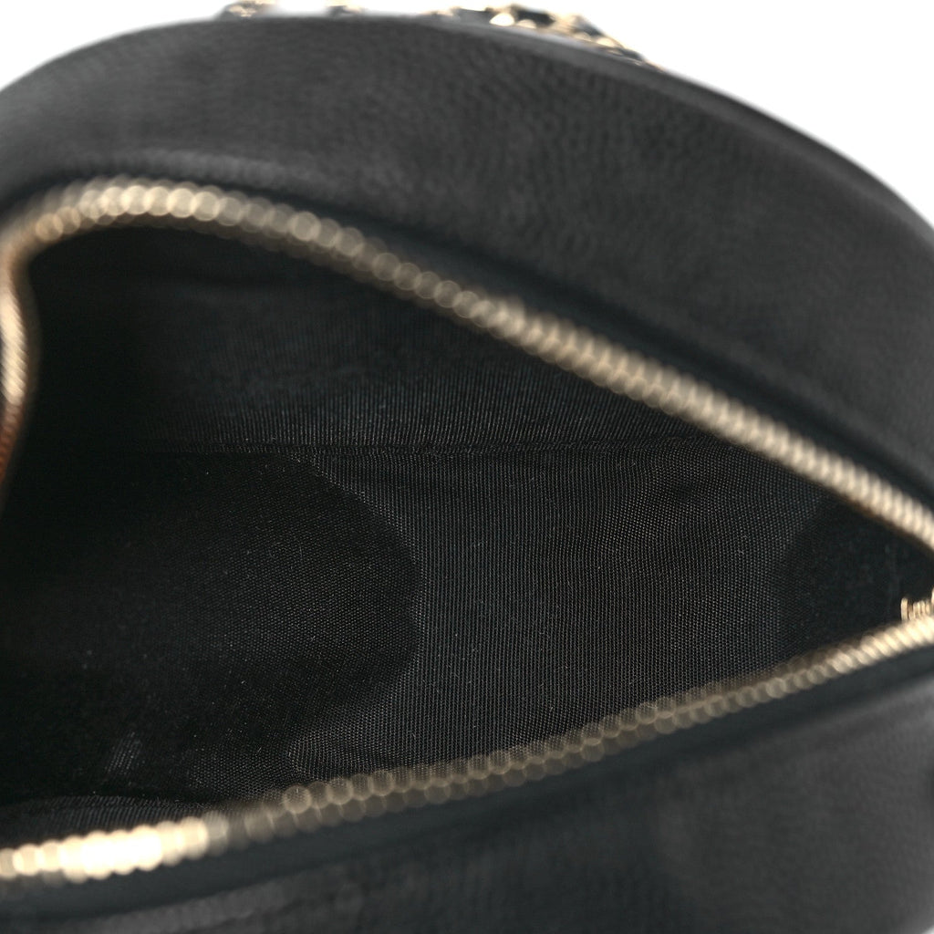 Caviar Quilted Round Filigree Crossbody Black