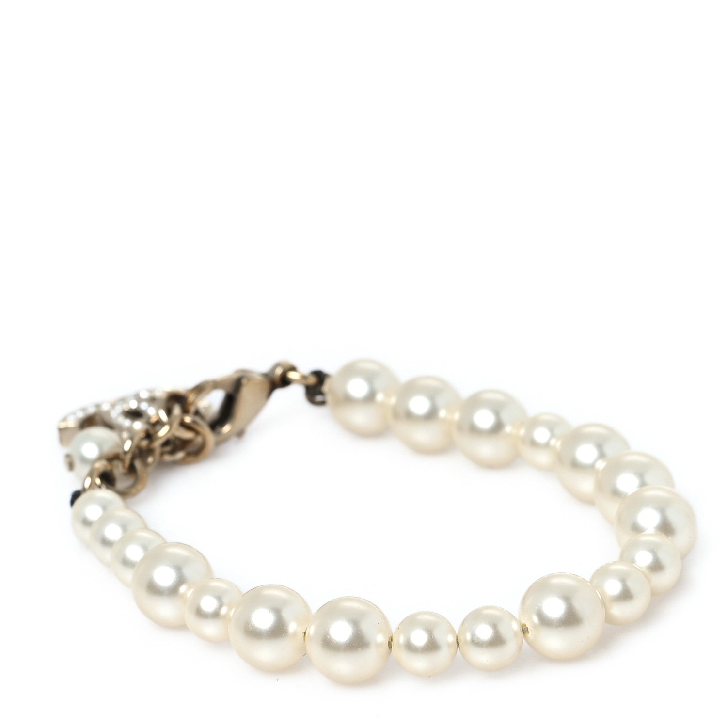 Graduated Pearl Crystal CC Bracelet Gold