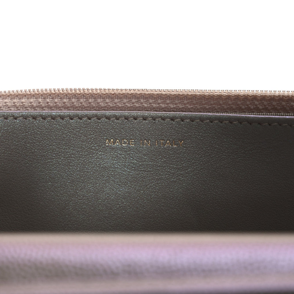 Iridescent Caviar Quilted Wallet on Chain WOC Beige
