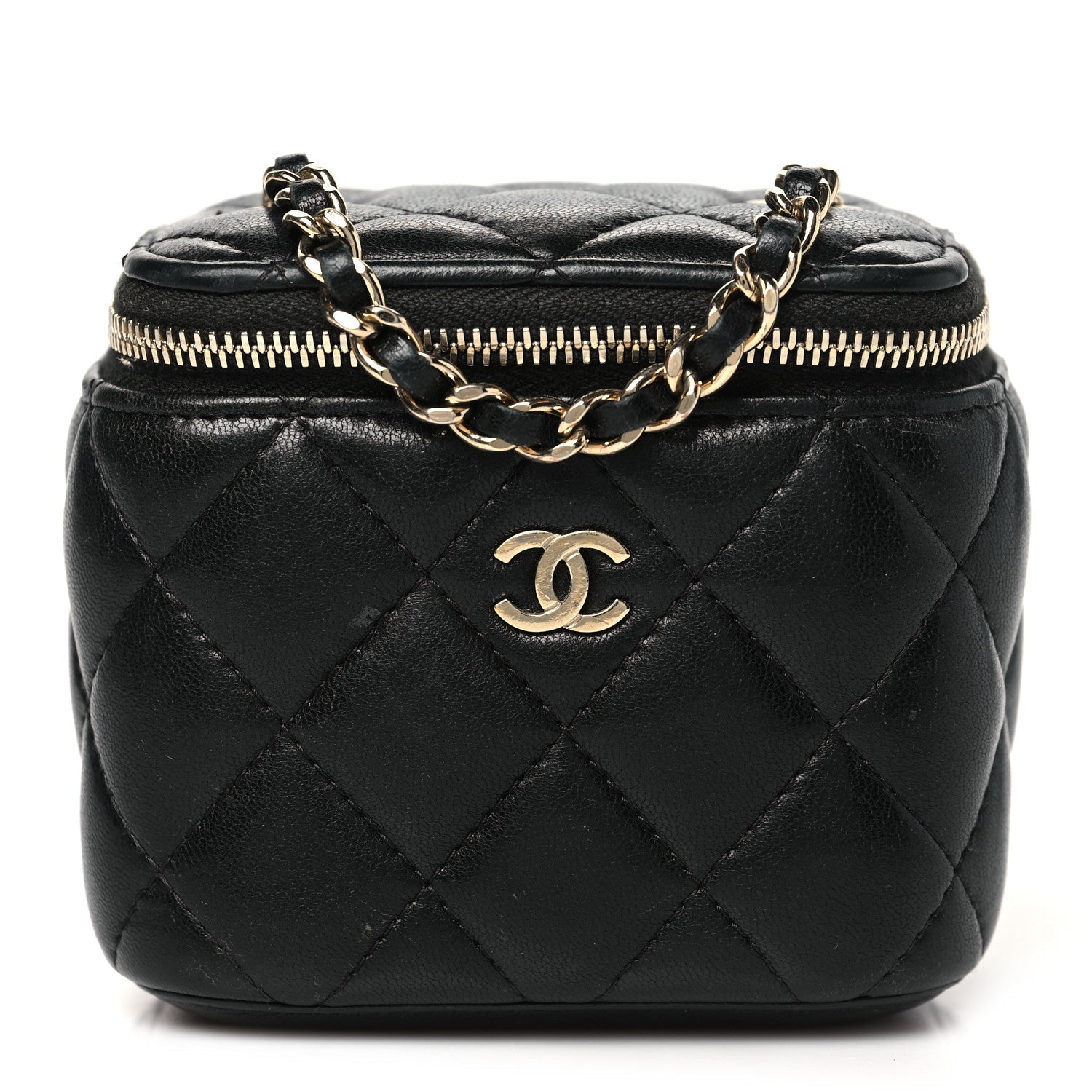 Lambskin Quilted Mini Vanity Case With Chain Black