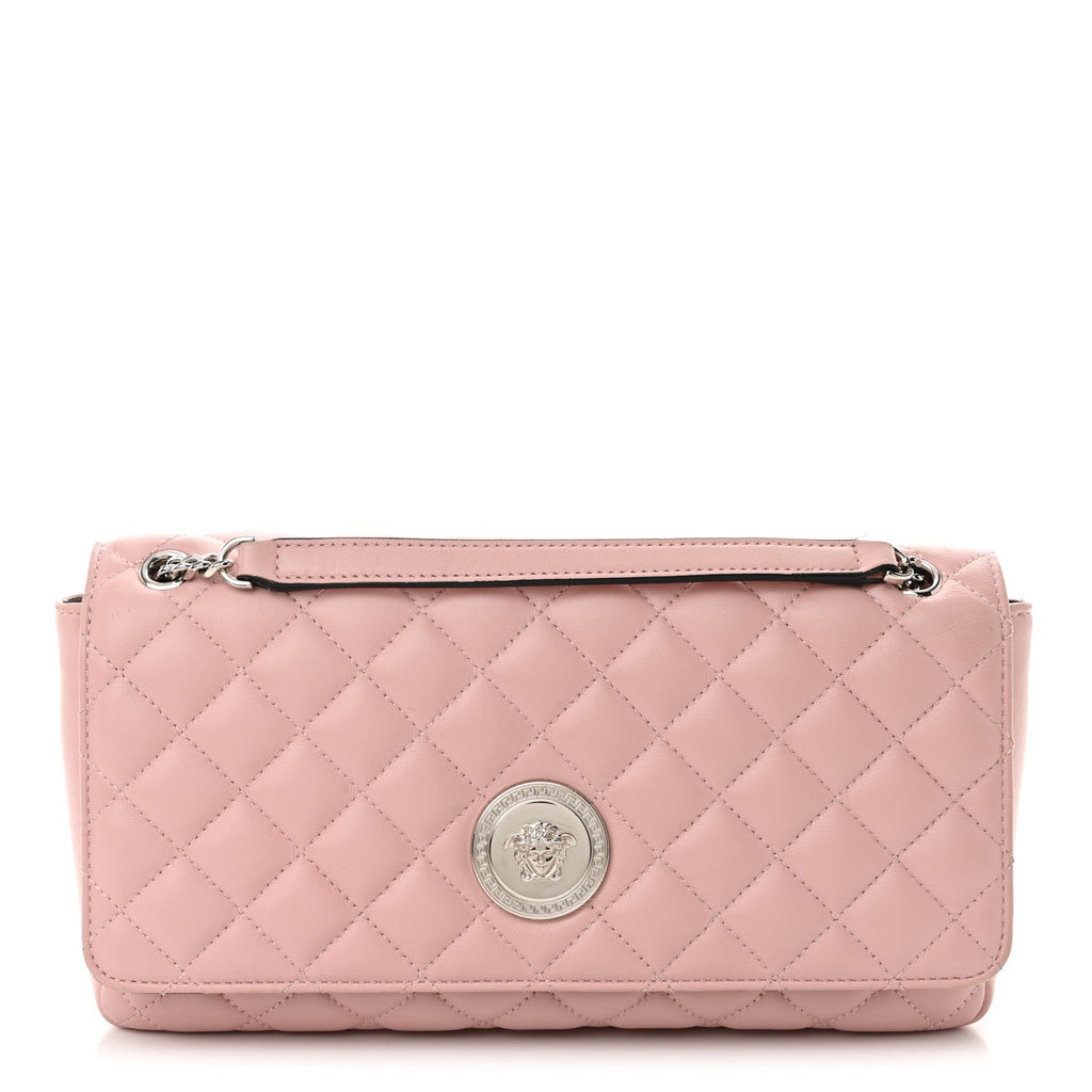 Lambskin Quilted Medusa Shoulder Bag Light Pink