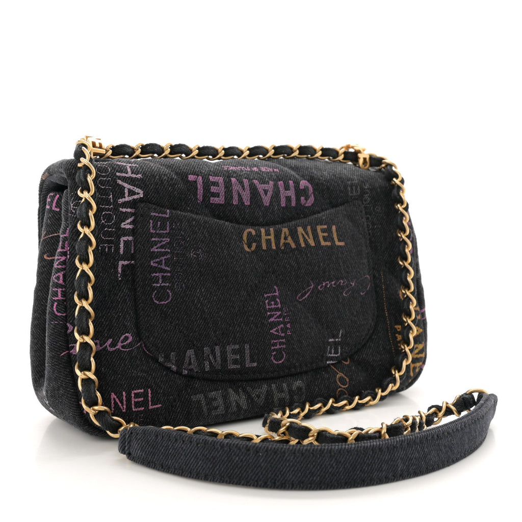 Denim Quilted Denim Mood Mini Rectangular Flap Black Multicolor