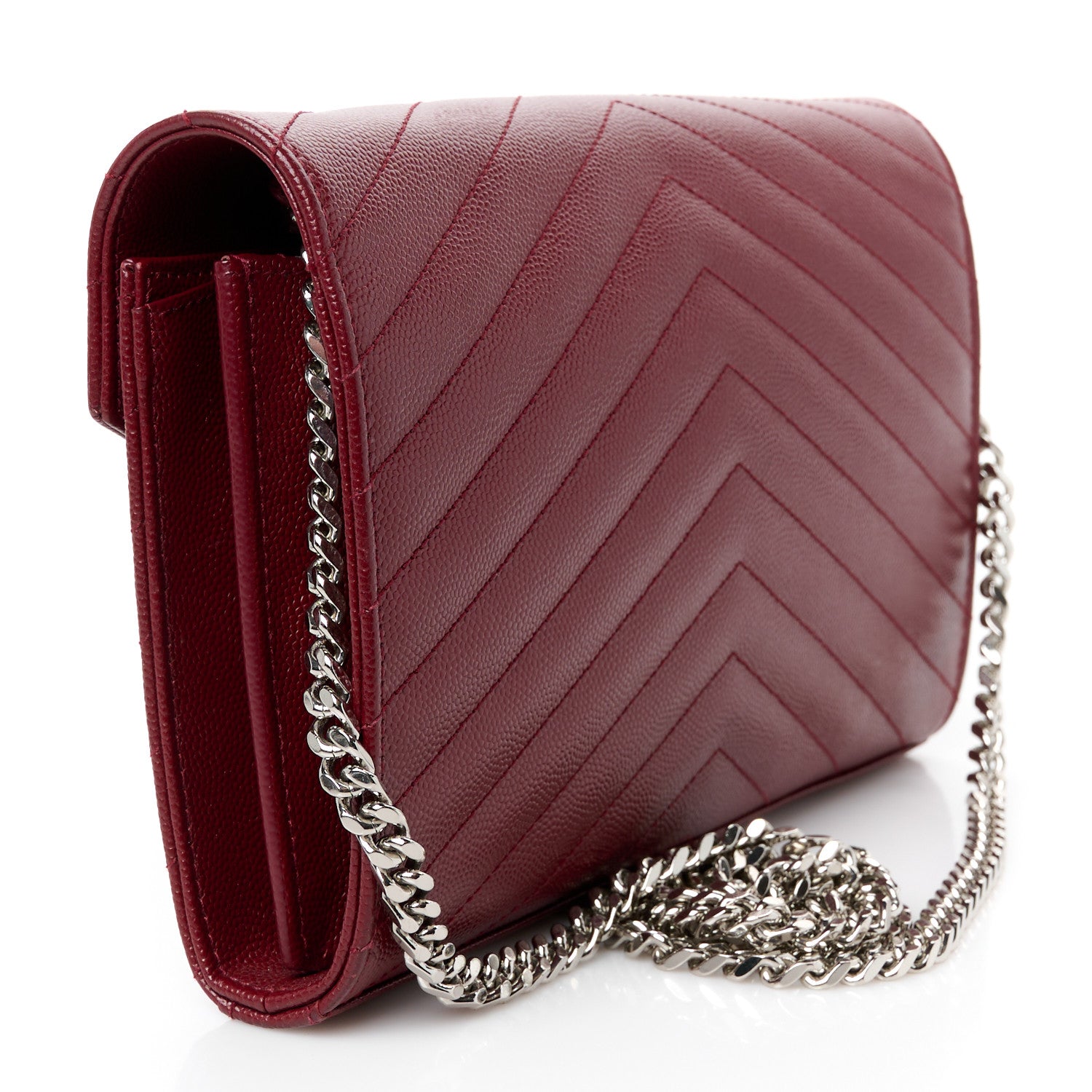 Grain De Poudre Matelasse Chevron Monogram Chain Wallet Palissandre