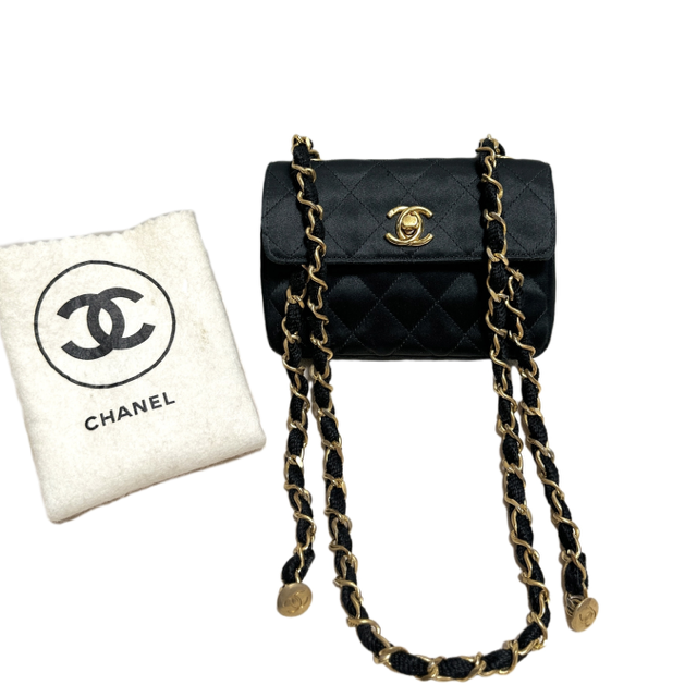 Chanel Vintage 1986 1988 Cf Black Gold Mini 14 Little Golden Bean Handbag