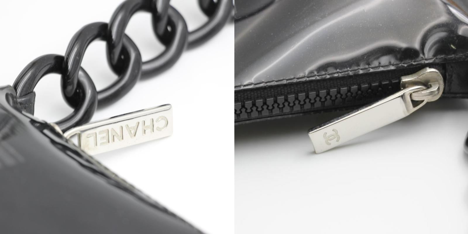 Chanel 2003 Coco Window Chain Black Vinyl Pouch