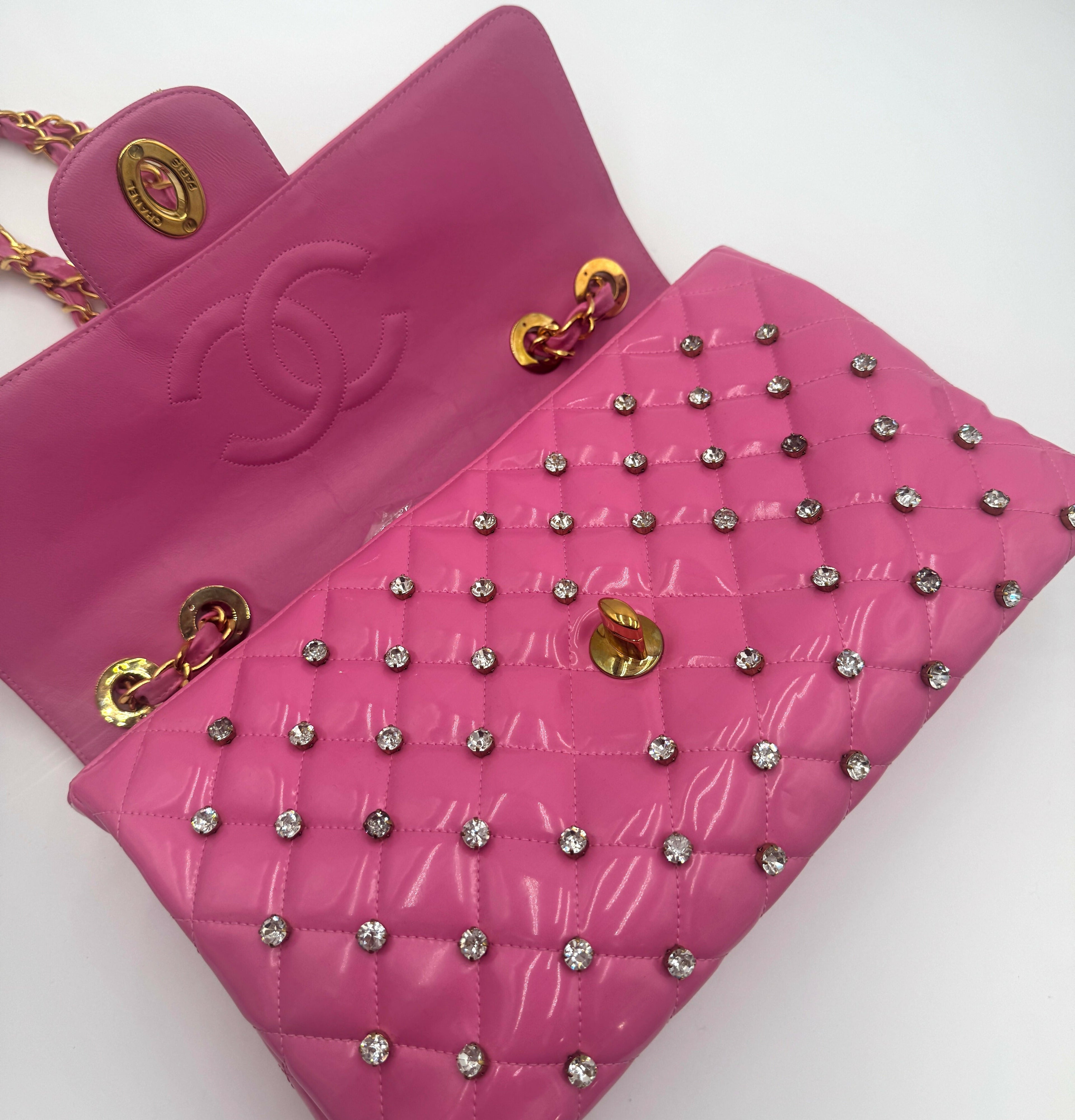 Chanel 1995 Vintage Barbie Pink Maxi Rhinestone Flap Bag