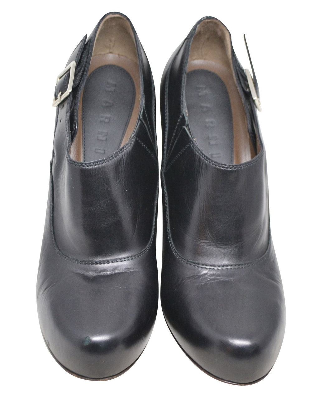 Black Buckled Low Cut Round-Toe Heel Booties
