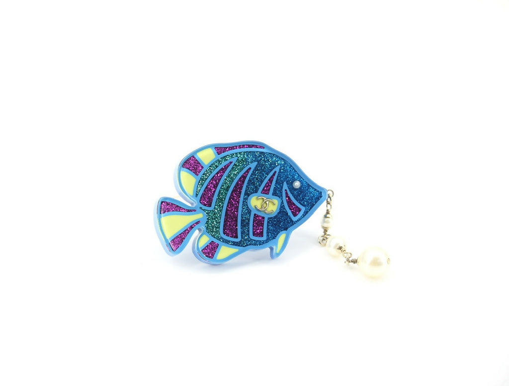 Chanel D19S Imitation Pearl Resin Glitter Tropical Fish Brooch