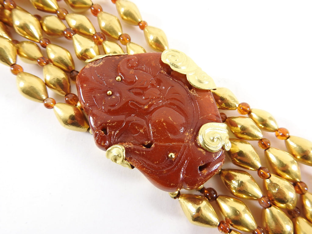 Fred Leighton 22k Gold Asian Carved Amber Multi-Strand Bead Necklace