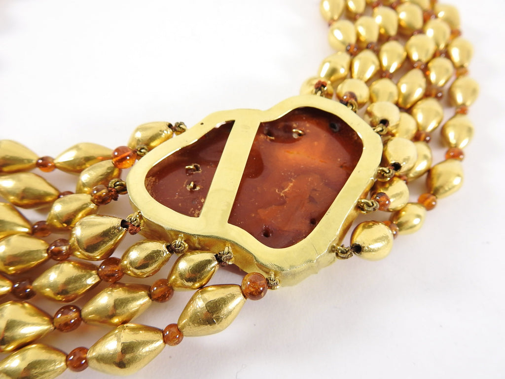 Fred Leighton 22k Gold Asian Carved Amber Multi-Strand Bead Necklace