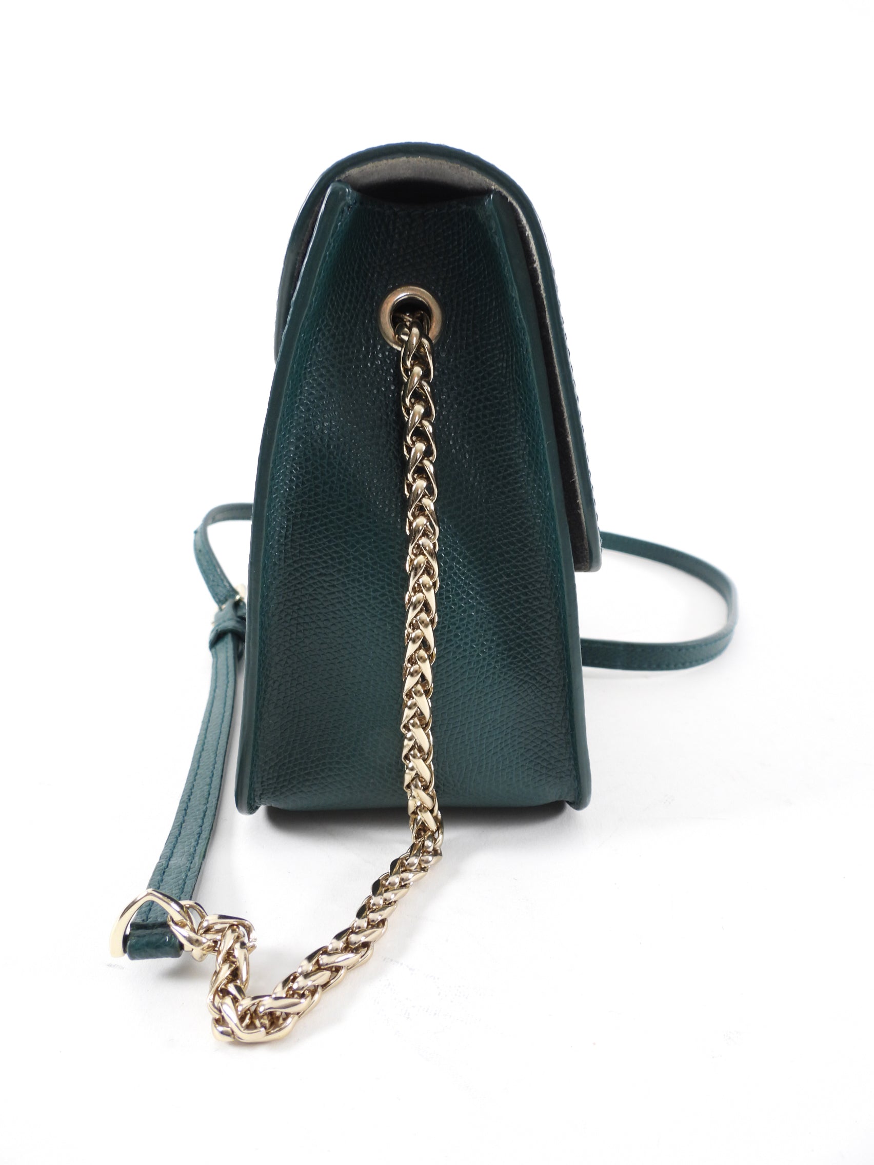 Furla Metropolis Green Grained Leather Small Chain Shoulder Bag