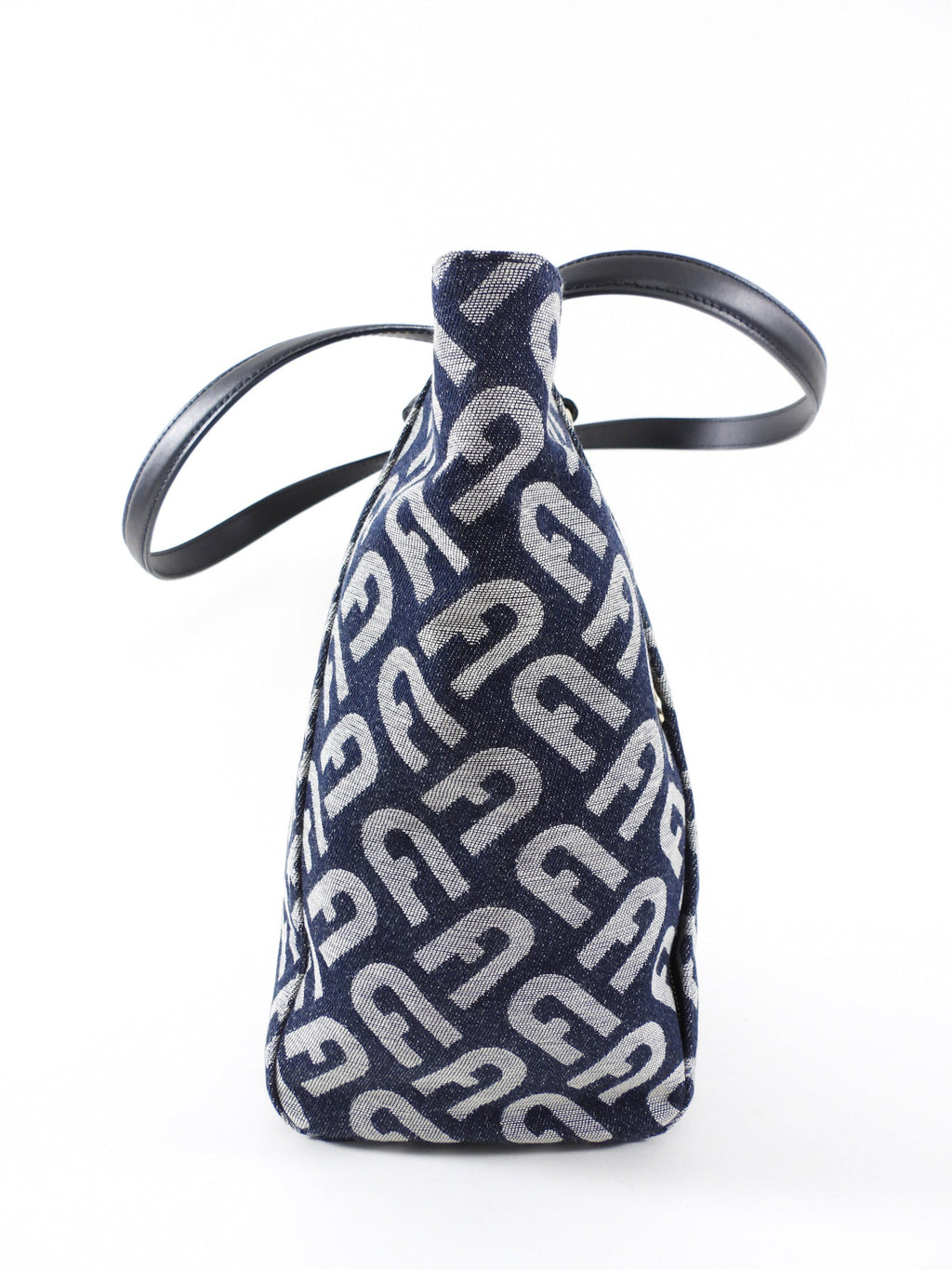 Furla Navy Monogram Canvas Tote Bag