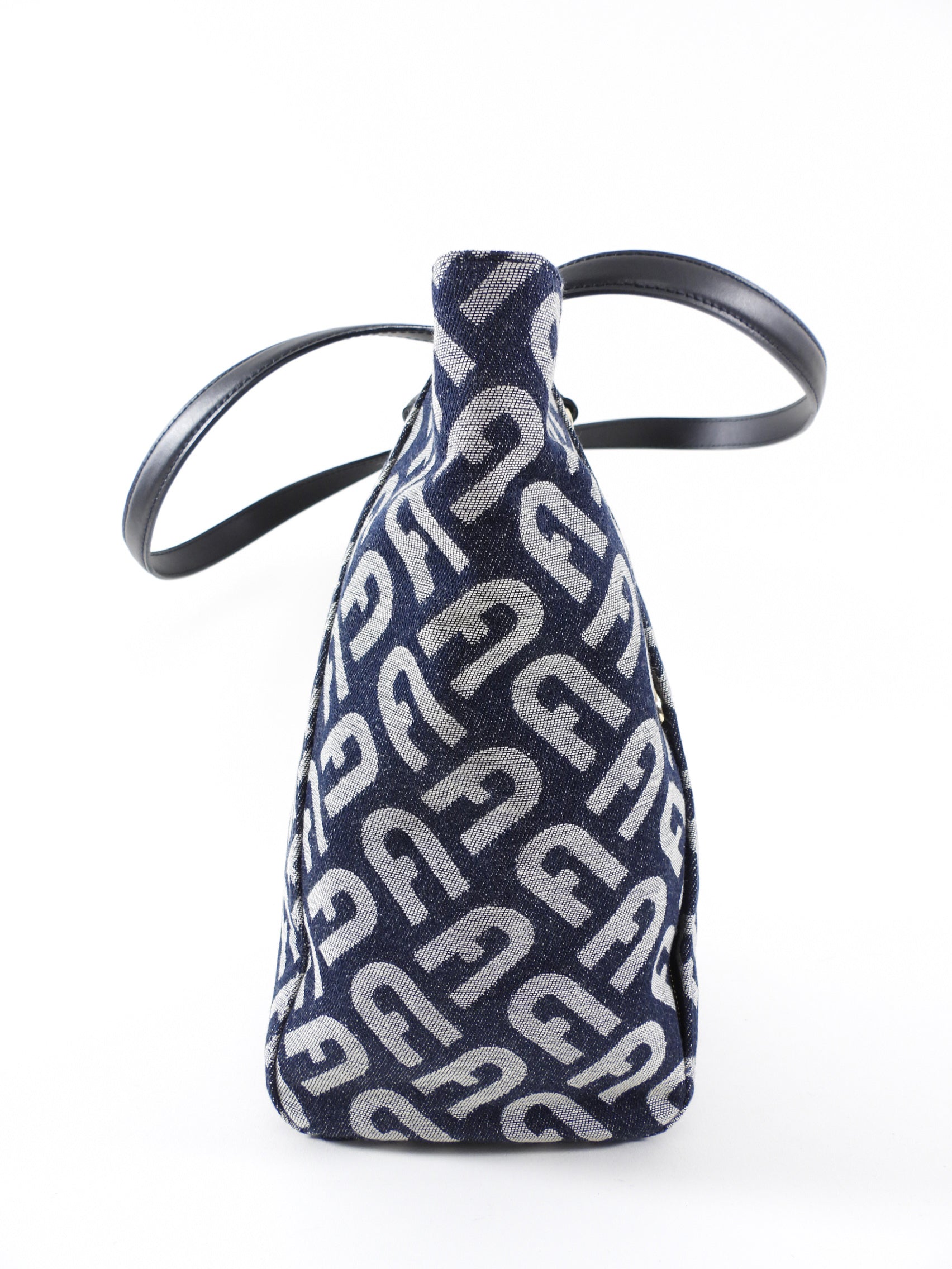 Furla Navy Monogram Canvas Tote Bag