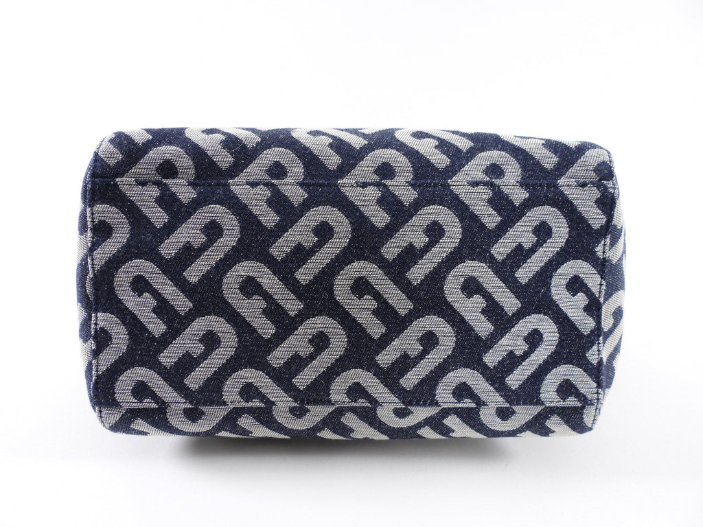 Furla Navy Monogram Canvas Tote Bag