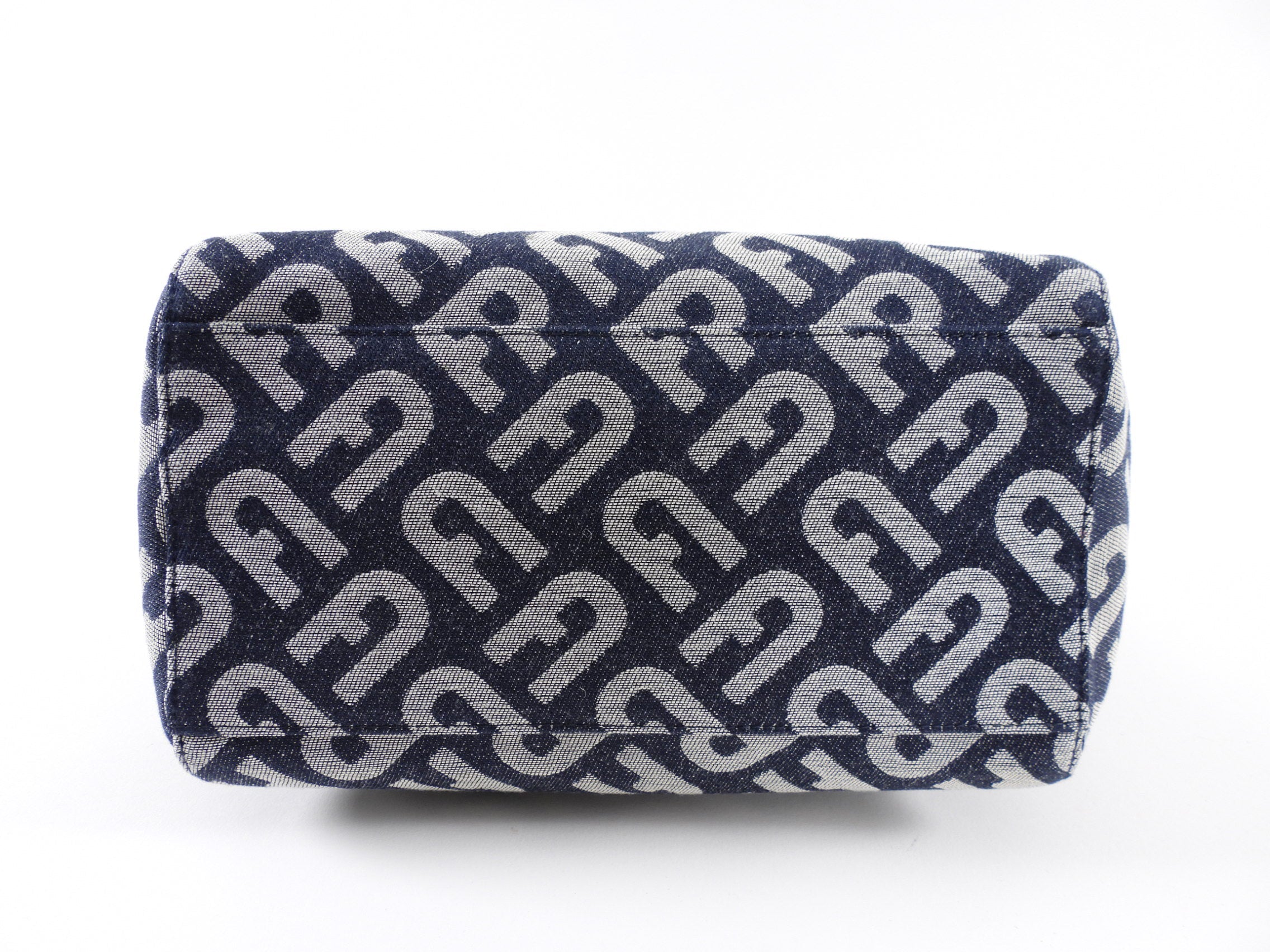 Furla Navy Monogram Canvas Tote Bag