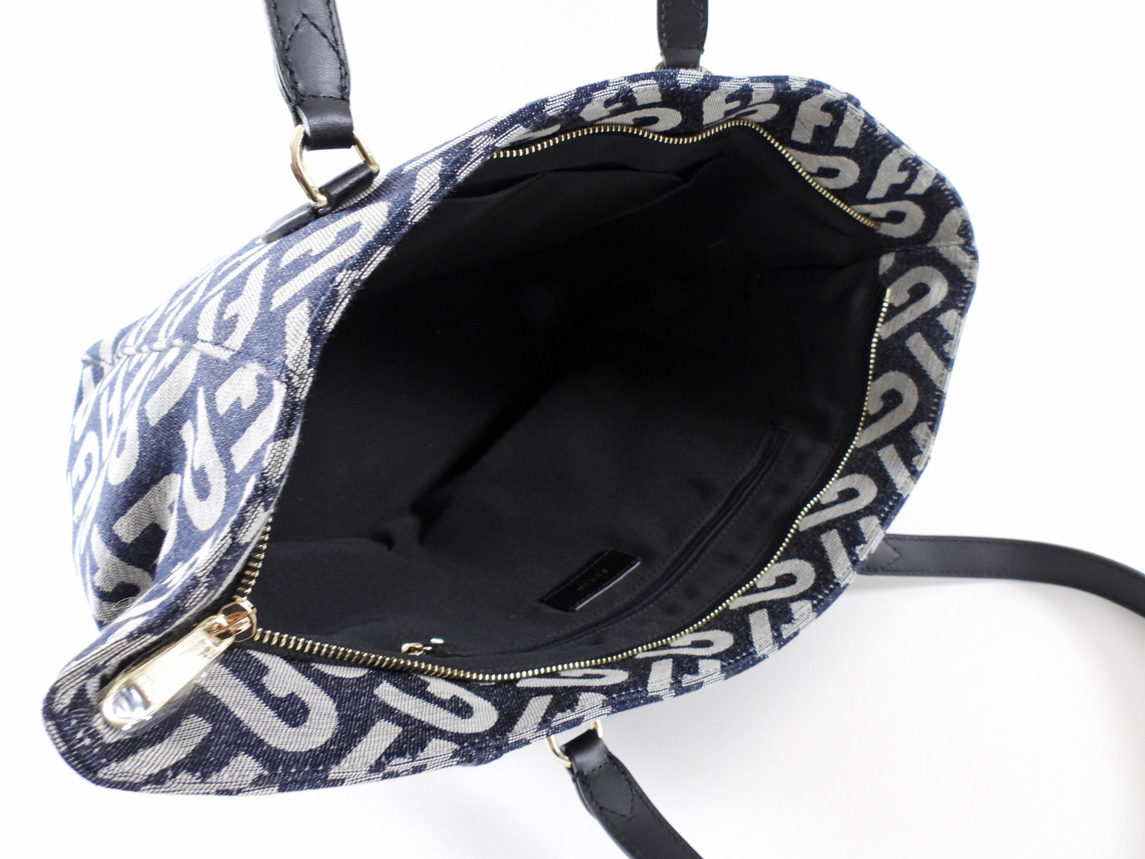 Furla Navy Monogram Canvas Tote Bag