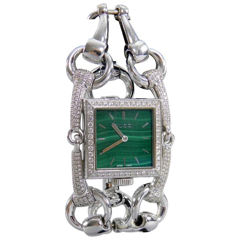 Gucci Ladies White Gold Diamond Malachite Signoria Wrist watch Ref YA116306
