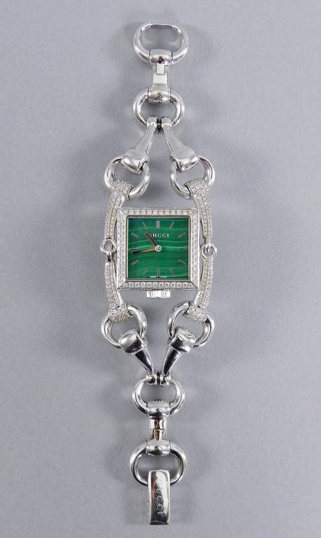 Gucci Ladies White Gold Diamond Malachite Signoria Wrist watch Ref YA116306