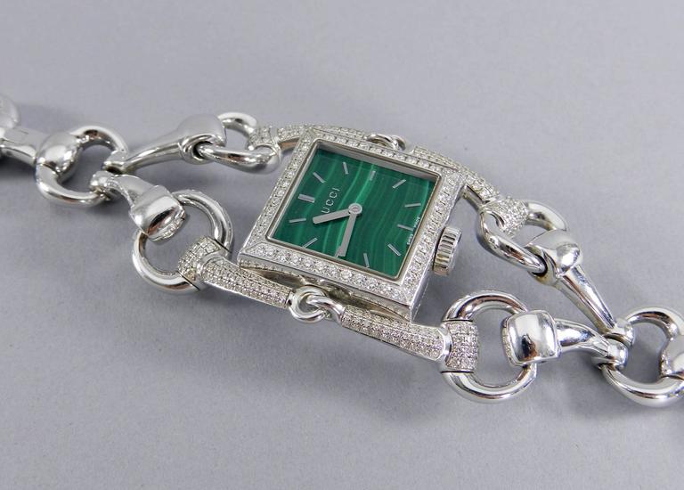 Gucci Ladies White Gold Diamond Malachite Signoria Wrist watch Ref YA116306