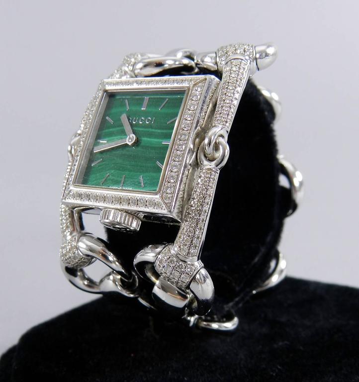 Gucci Ladies White Gold Diamond Malachite Signoria Wrist watch Ref YA116306