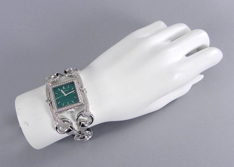 Gucci Ladies White Gold Diamond Malachite Signoria Wrist watch Ref YA116306