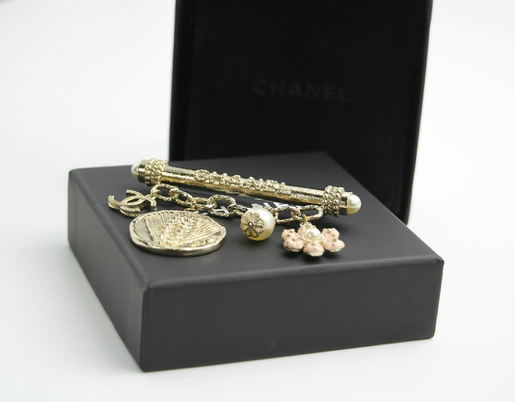 Chanel B18C Metal Wheat Ear Coin Flower Chain Brooch