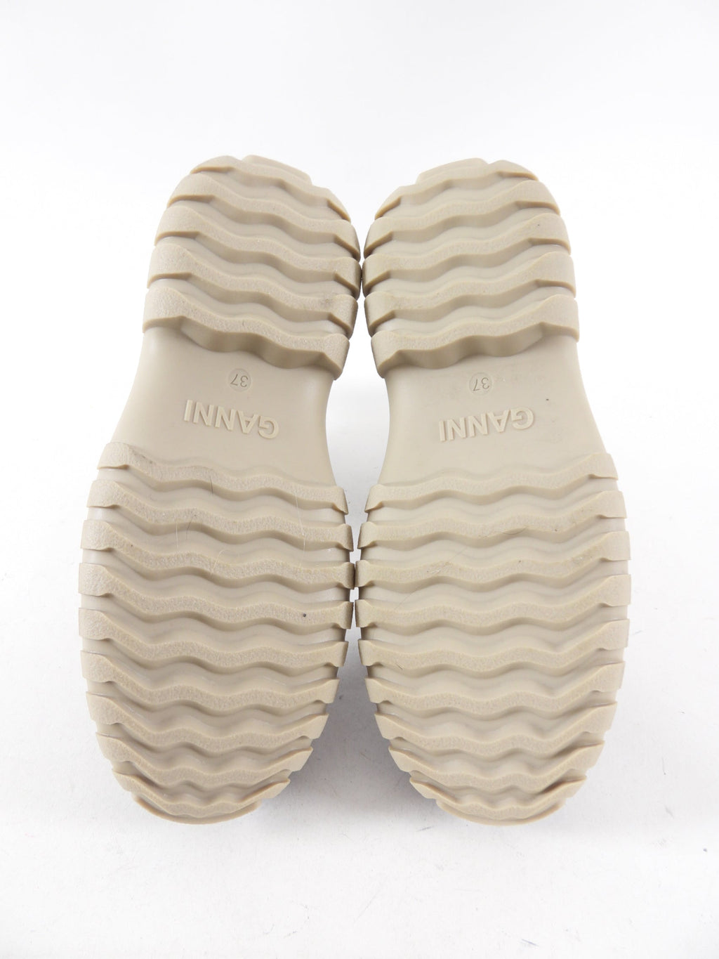 Ganni Black and Light Beige Lug Sole Ankle Boots - 36.5
