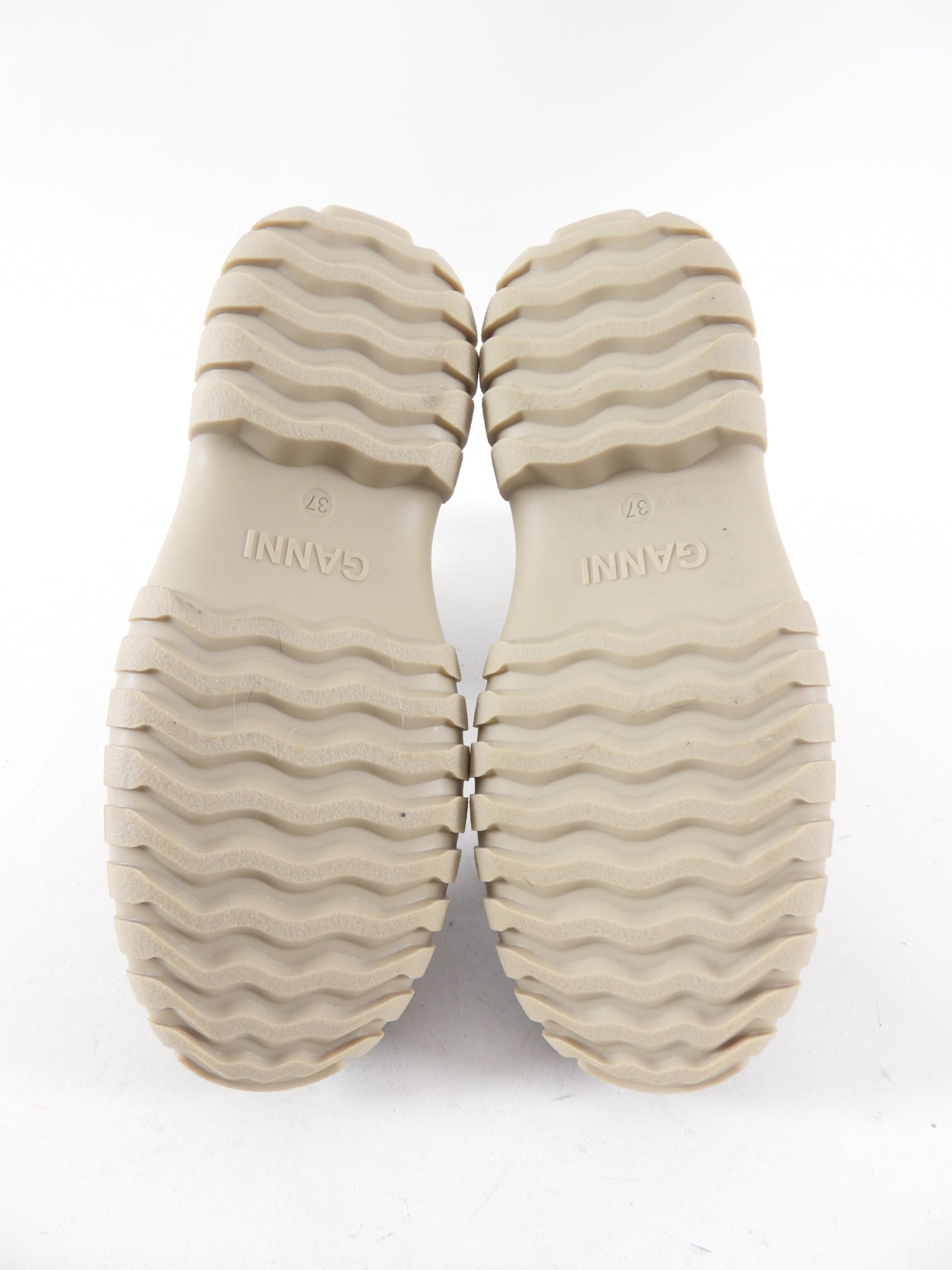 Ganni Black and Light Beige Lug Sole Ankle Boots - 36.5