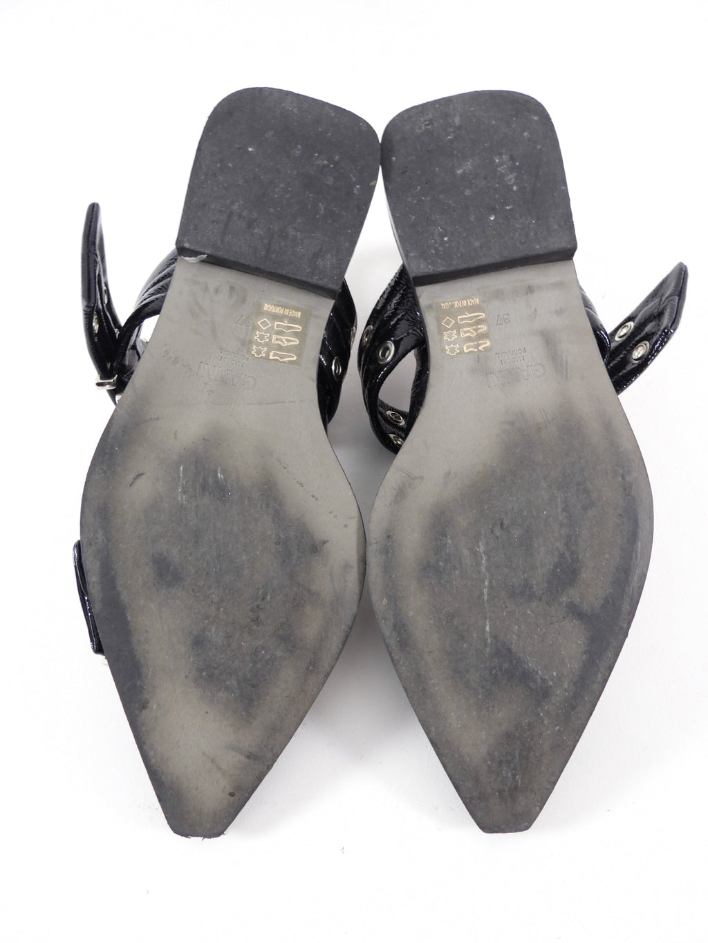 Ganni Black Patent Buckle Sling Flat Shoes - 37