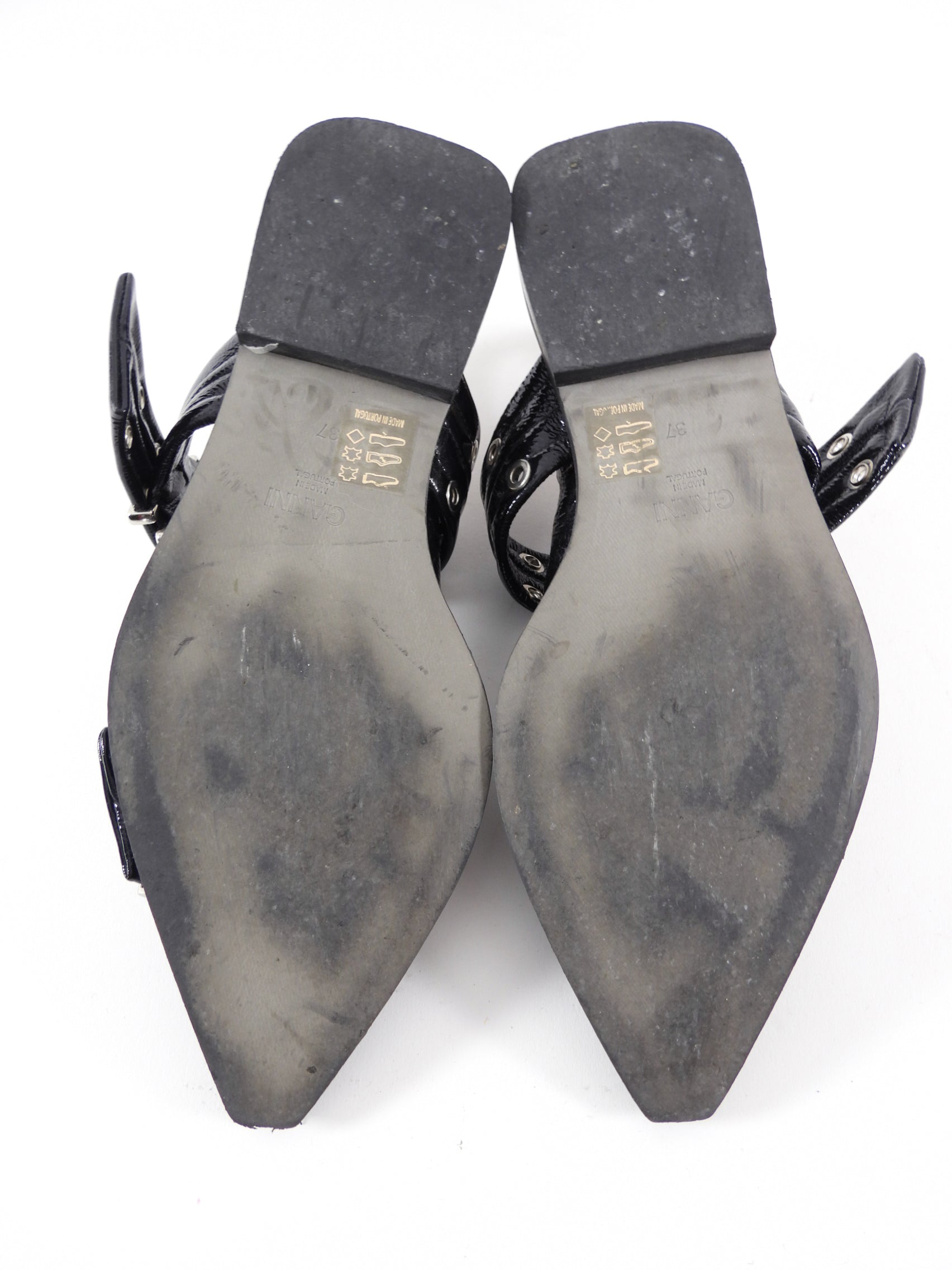Ganni Black Patent Buckle Sling Flat Shoes - 37
