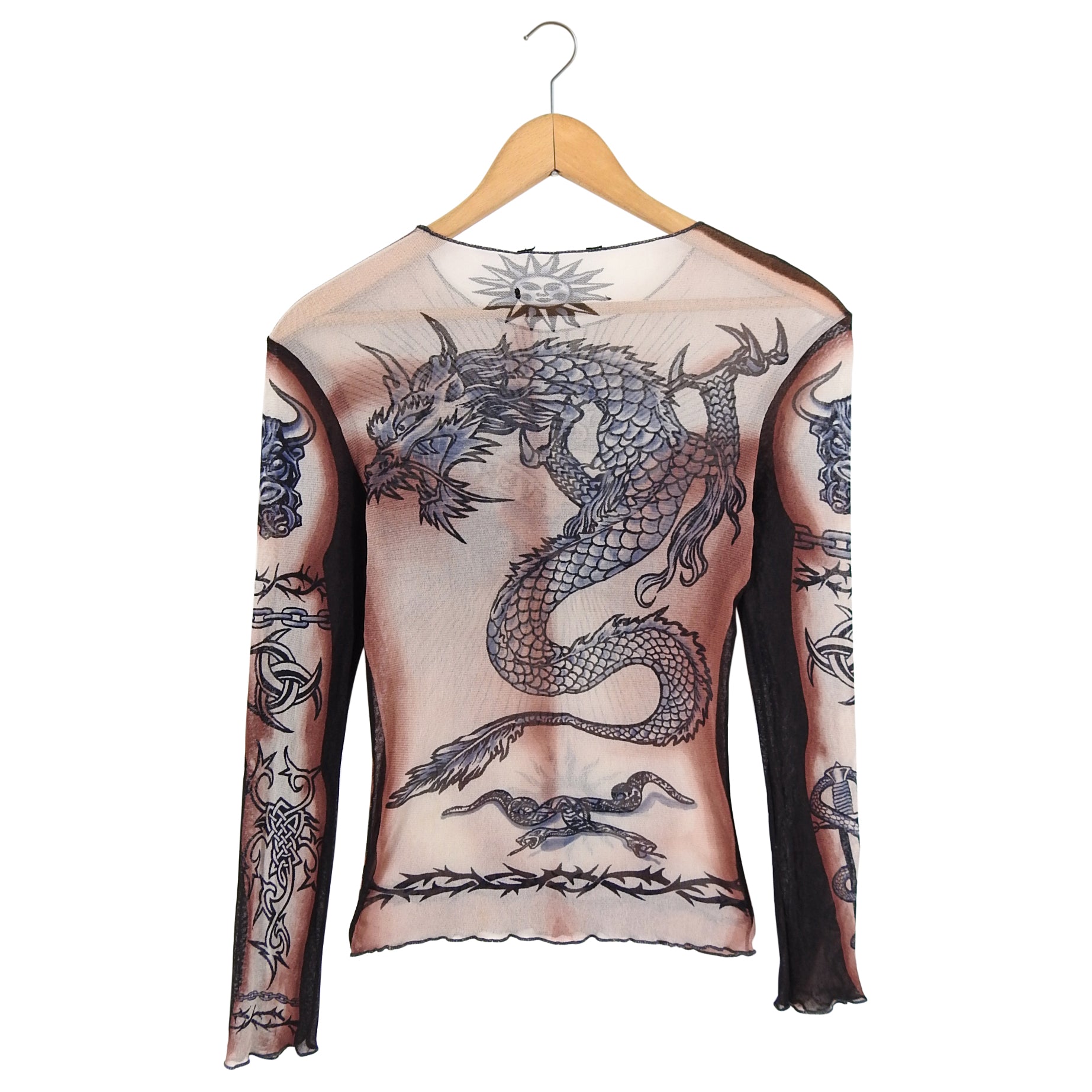 Jean Paul Gaultier Vintage Spring 1994 Safe Sex Forever Tattoo Mesh Top - XS / S