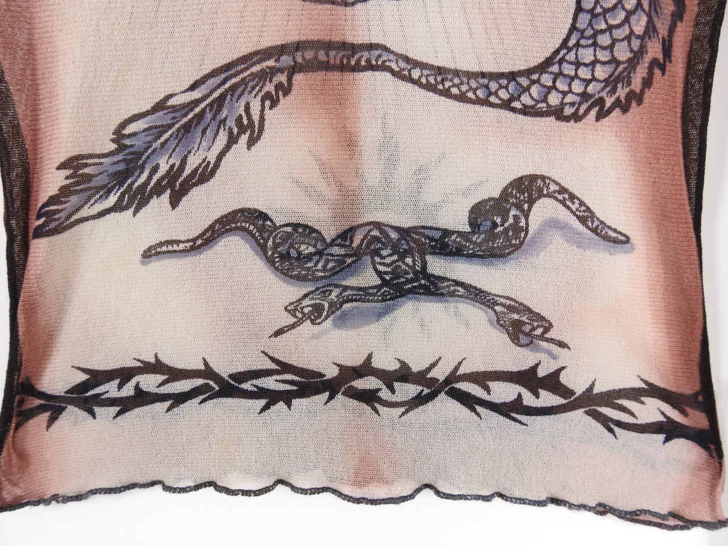 Jean Paul Gaultier Vintage Spring 1994 Safe Sex Forever Tattoo Mesh Top - XS / S