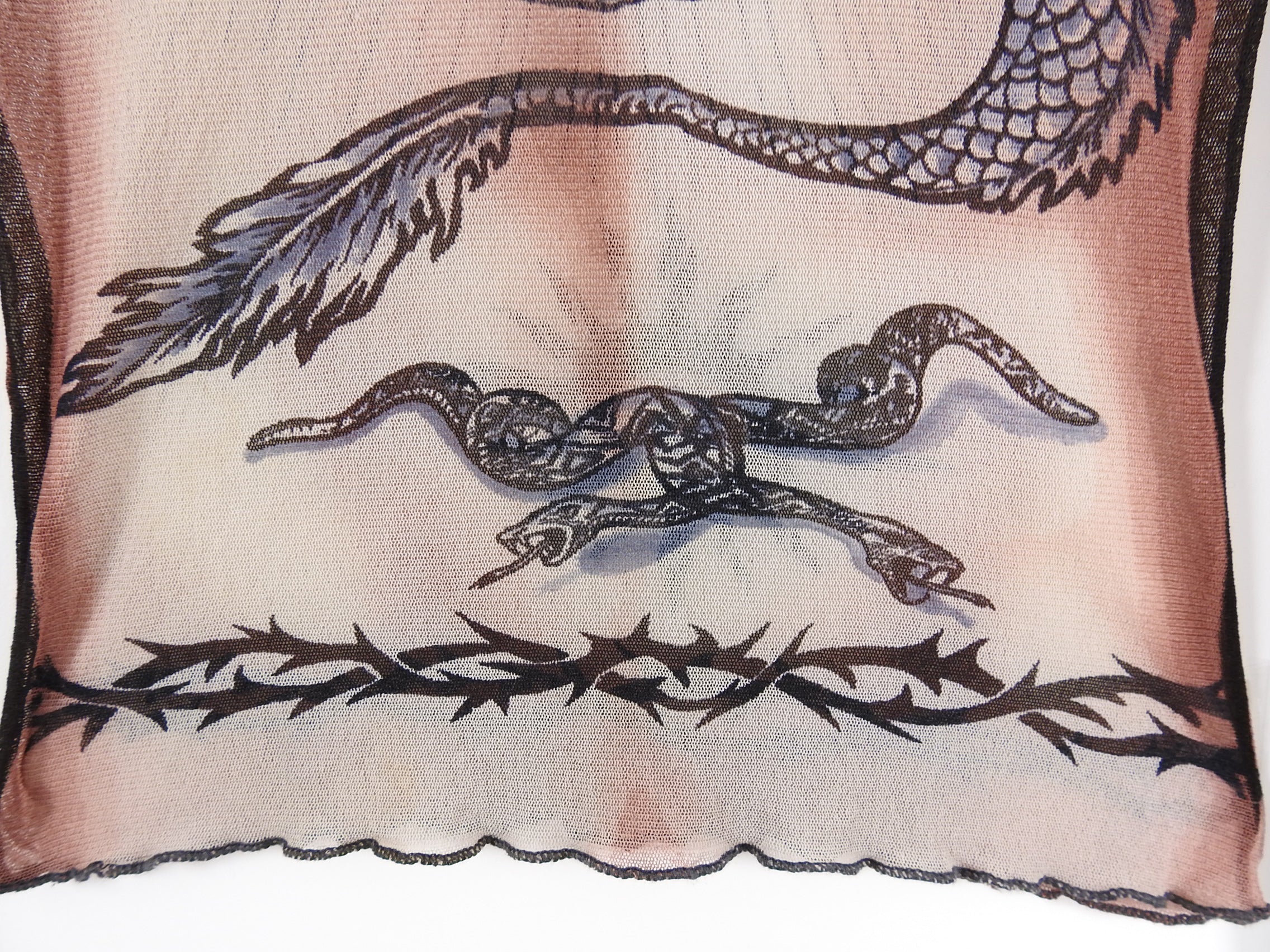 Jean Paul Gaultier Vintage Spring 1994 Safe Sex Forever Tattoo Mesh Top - XS / S