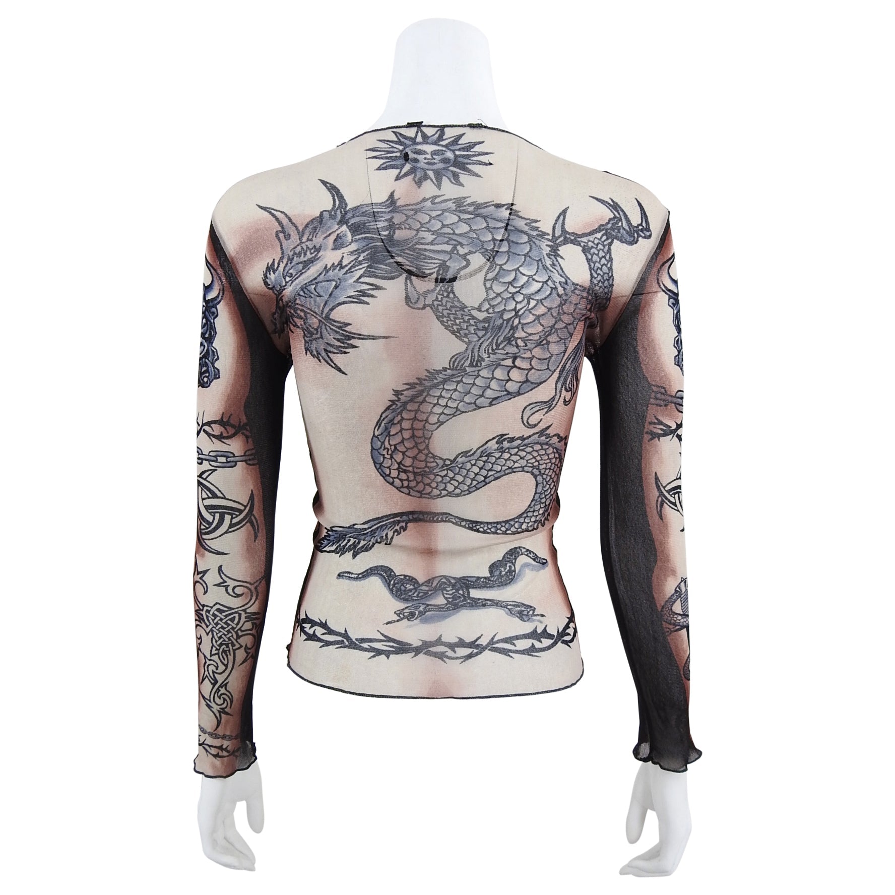 Jean Paul Gaultier Vintage Spring 1994 Safe Sex Forever Tattoo Mesh Top - XS / S