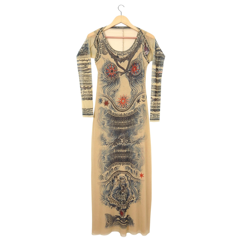 Jean Paul Gaultier Soleil Vintage Mesh Tattoo Bodycon Dress – L / 10