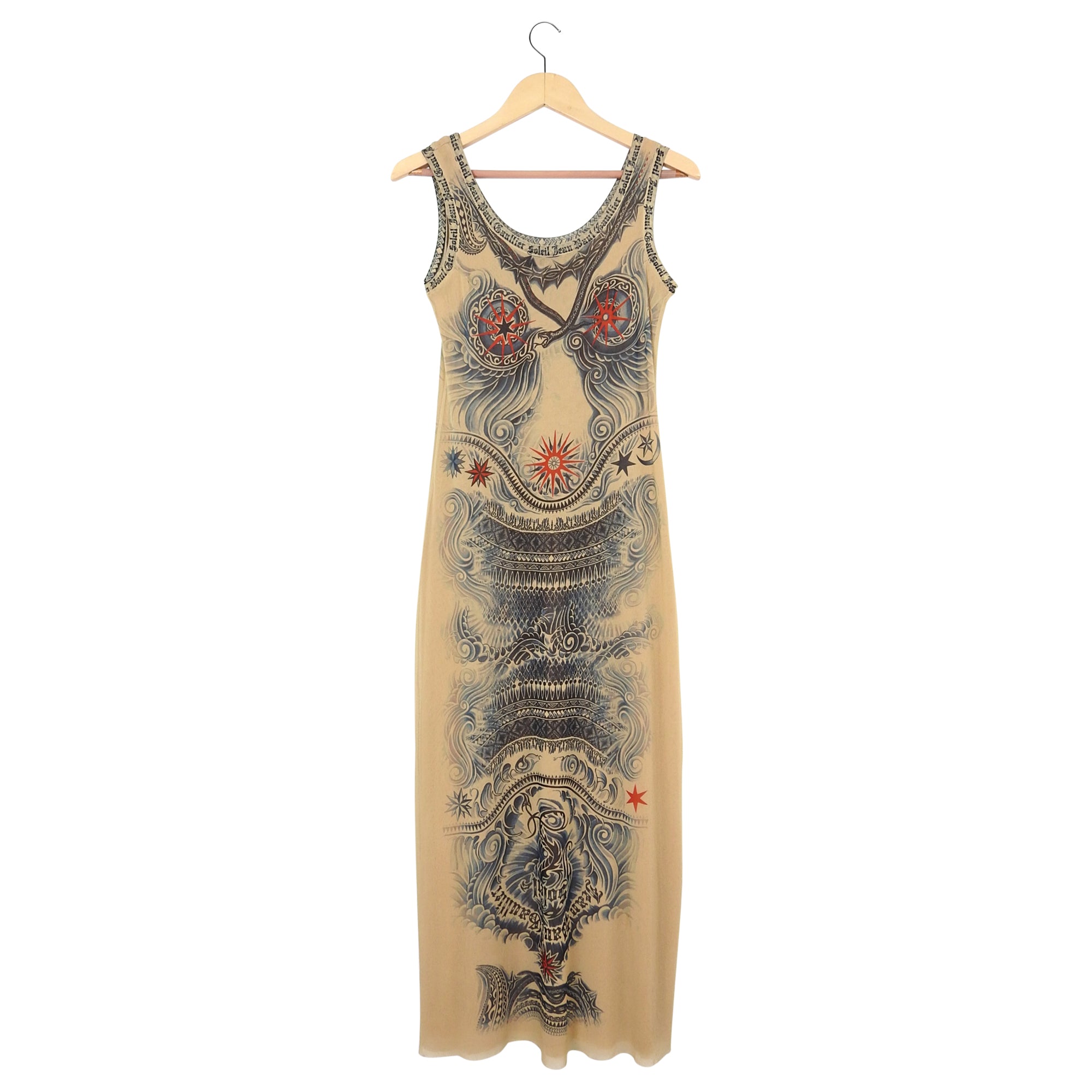 Jean Paul Gaultier Soleil Vintage Mesh Tattoo Bodycon Dress – L / 10