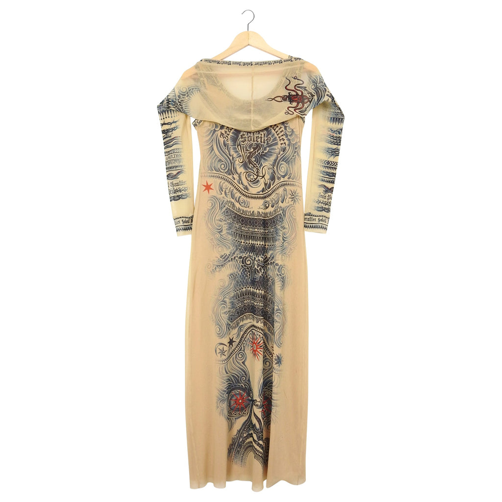 Jean Paul Gaultier Soleil Vintage Mesh Tattoo Bodycon Dress – L / 10