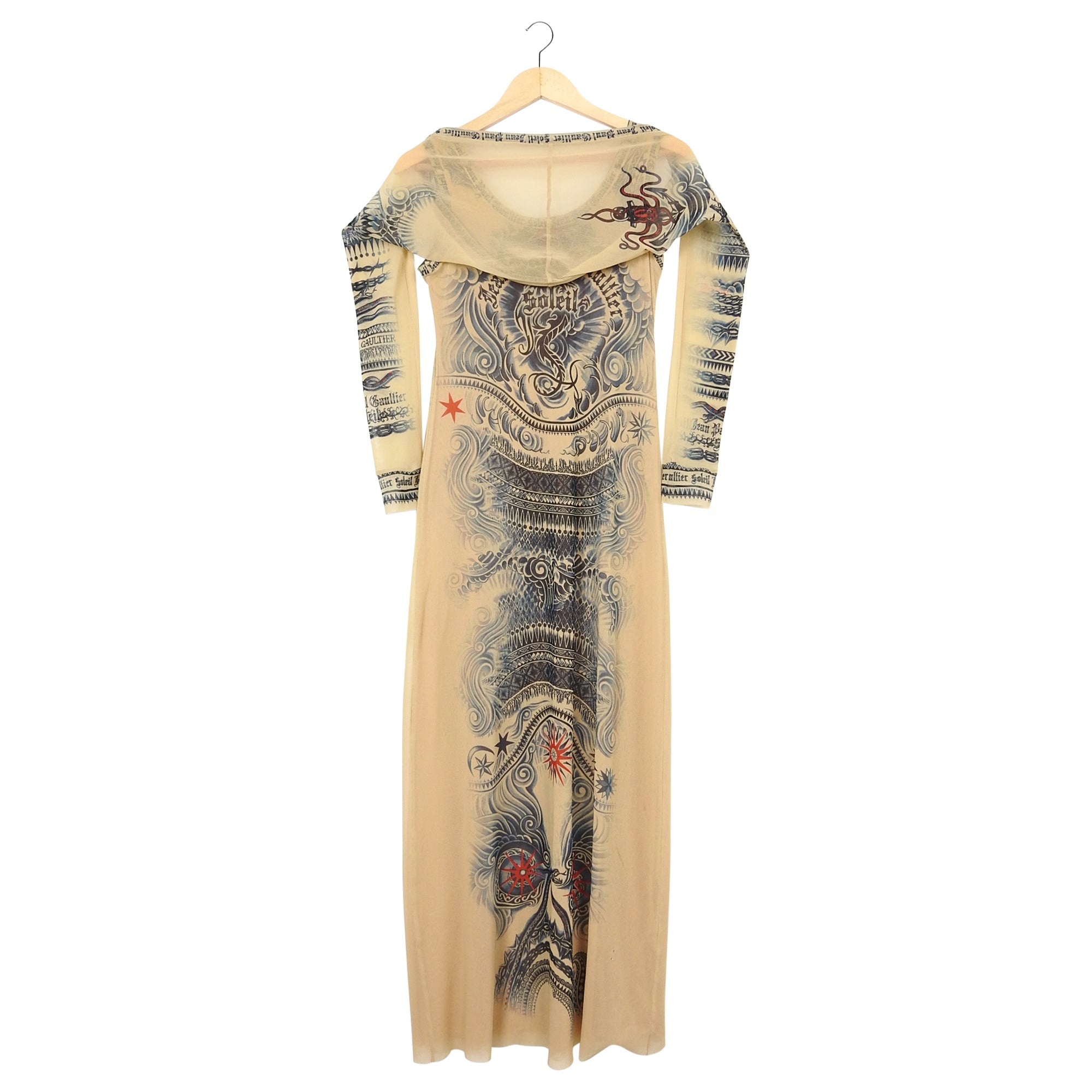 Jean Paul Gaultier Soleil Vintage Mesh Tattoo Bodycon Dress – L / 10