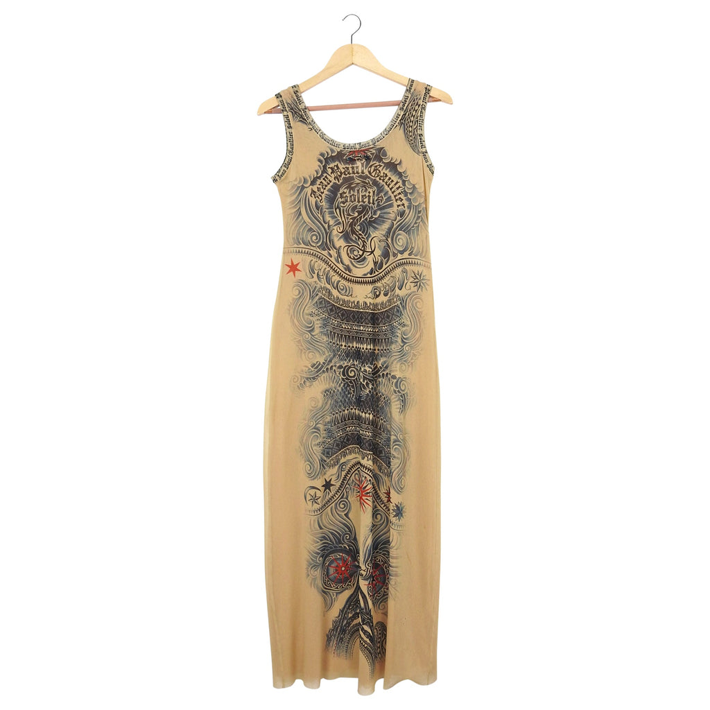 Jean Paul Gaultier Soleil Vintage Mesh Tattoo Bodycon Dress – L / 10