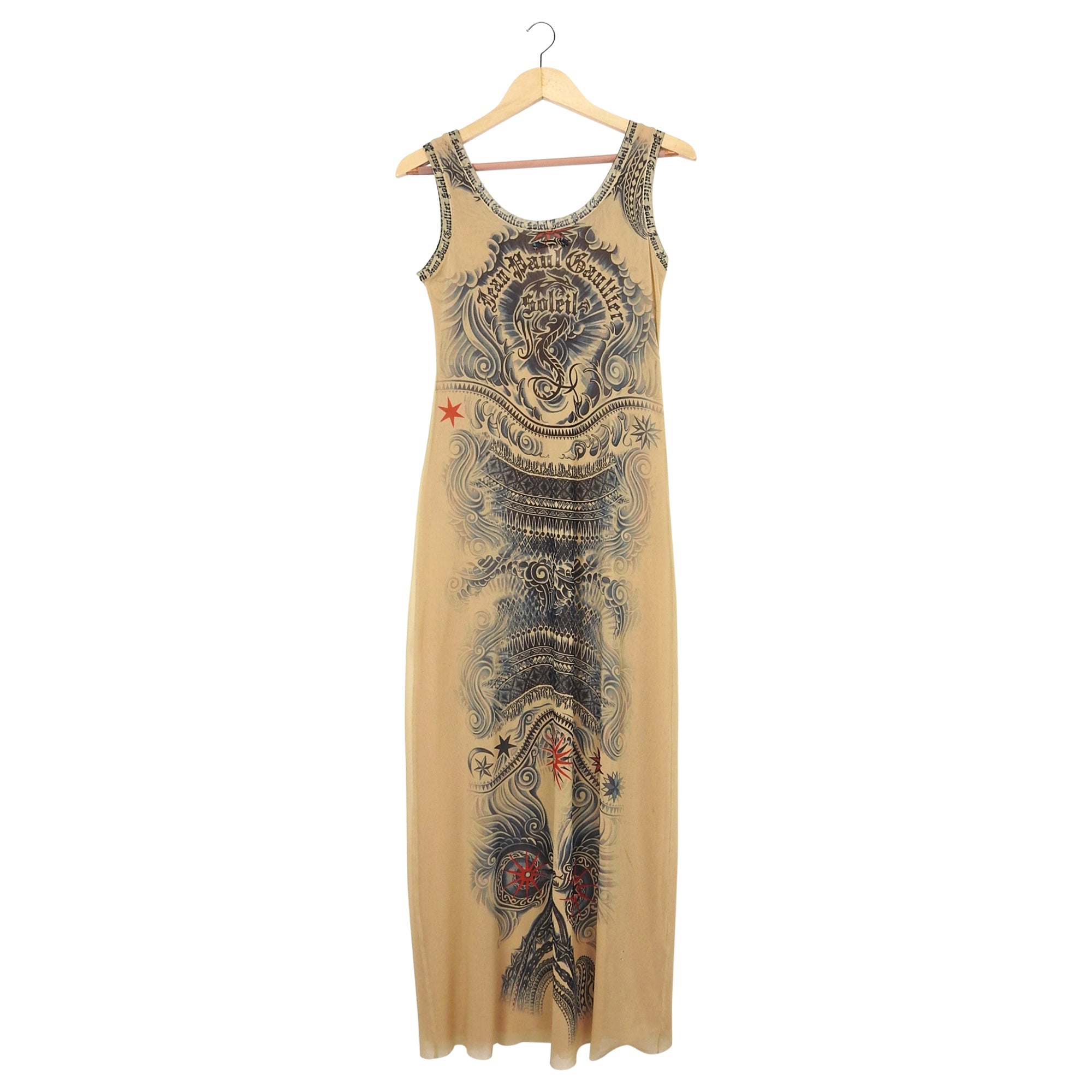 Jean Paul Gaultier Soleil Vintage Mesh Tattoo Bodycon Dress – L / 10