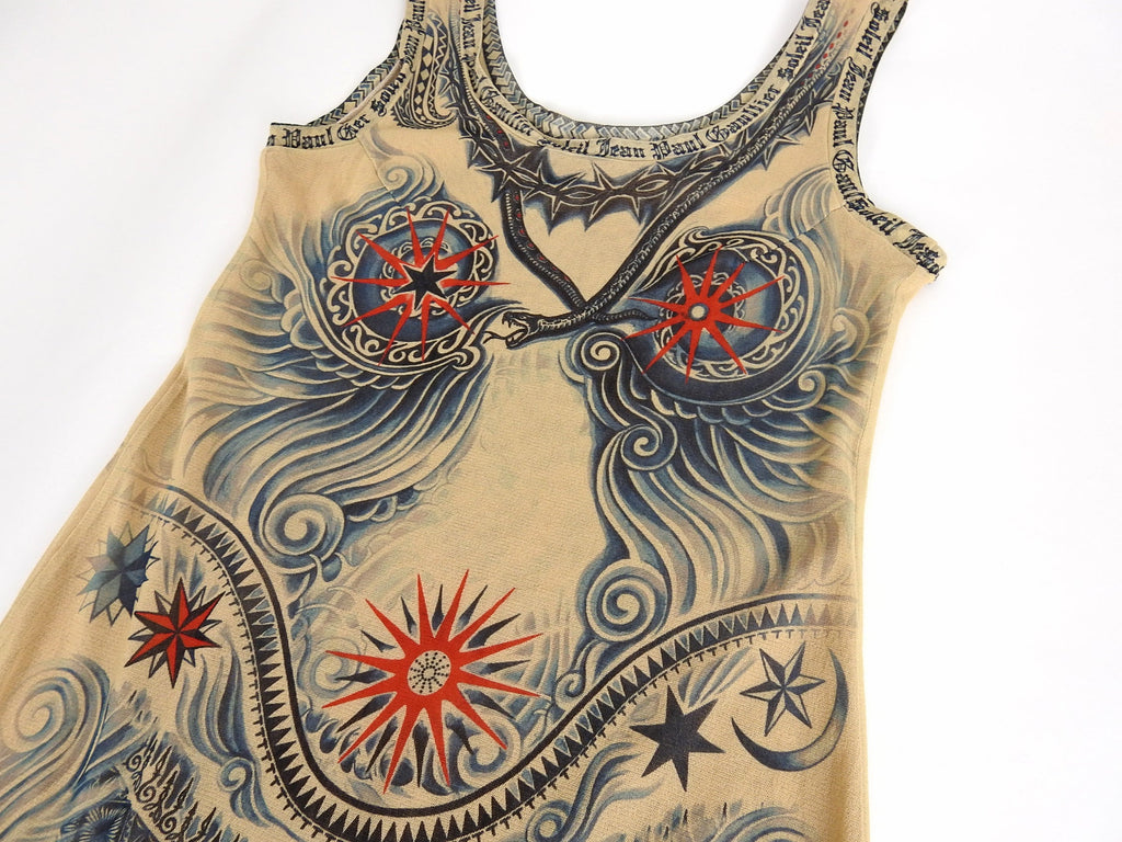Jean Paul Gaultier Soleil Vintage Mesh Tattoo Bodycon Dress – L / 10