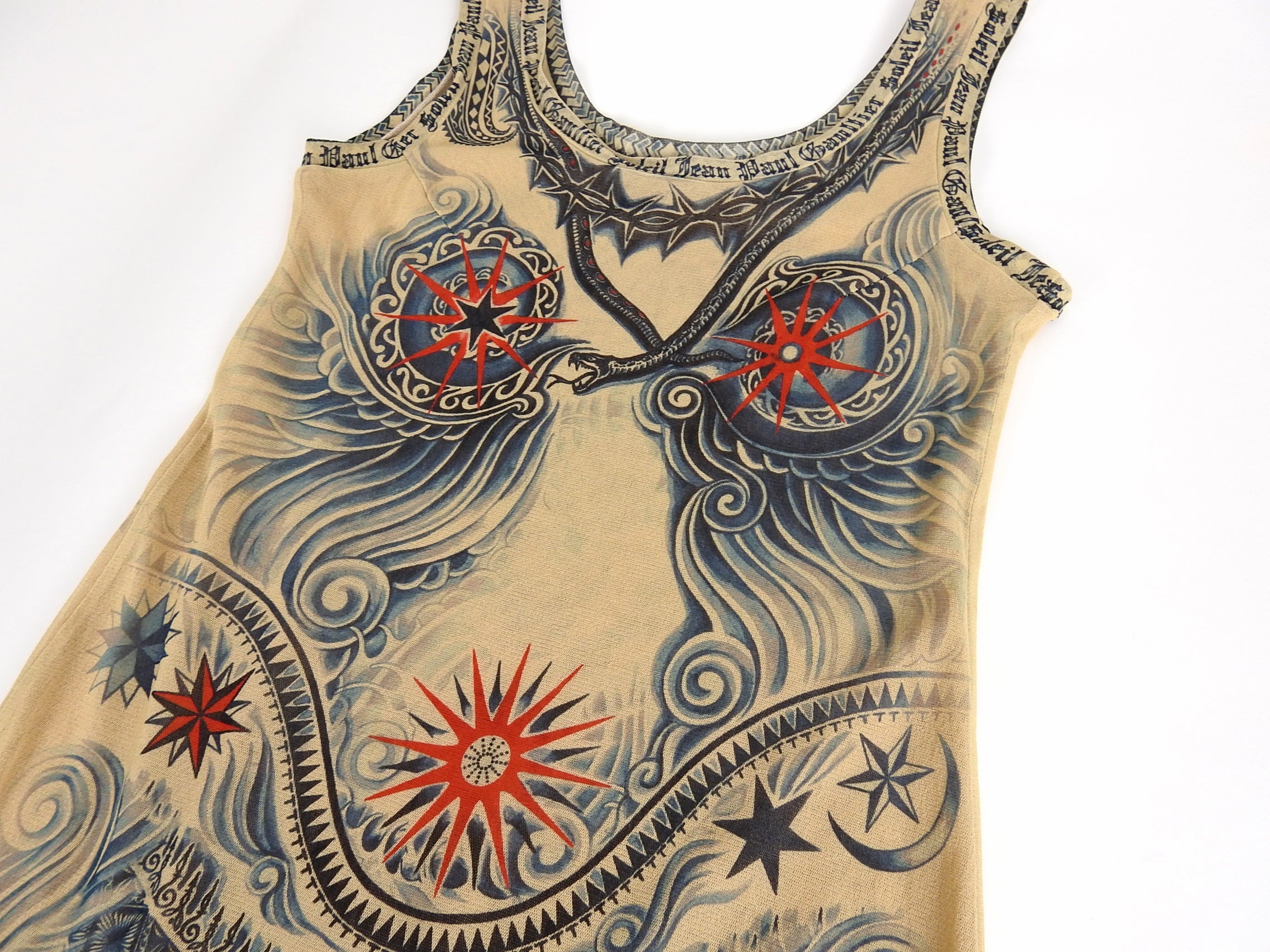 Jean Paul Gaultier Soleil Vintage Mesh Tattoo Bodycon Dress – L / 10