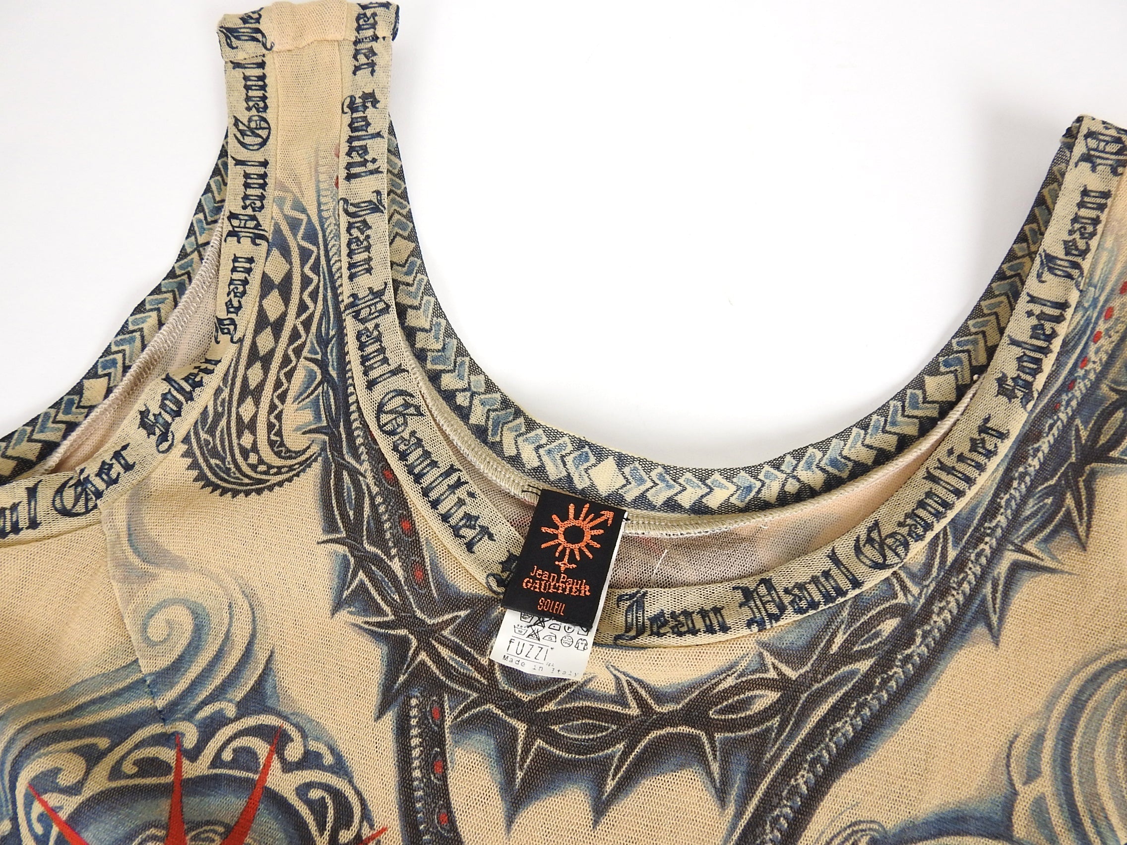 Jean Paul Gaultier Soleil Vintage Mesh Tattoo Bodycon Dress – L / 10