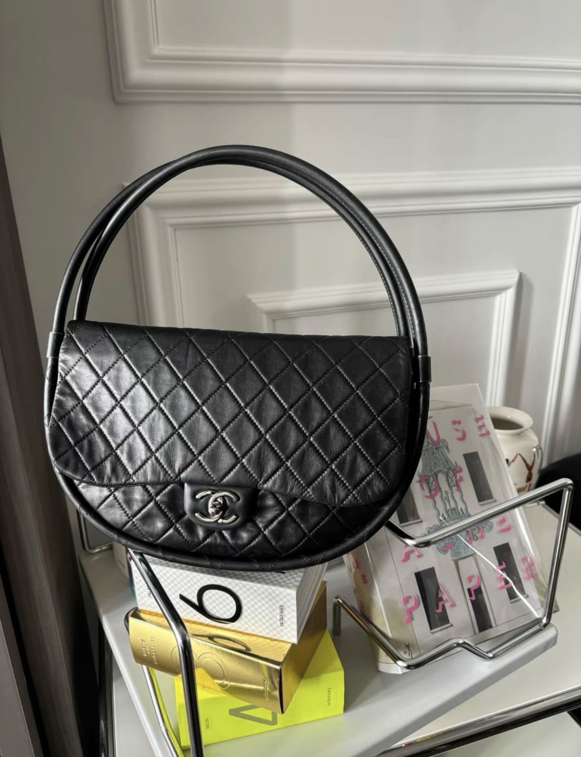Chanel Black Quilted Lambskin Medium Hula Hoop Bag Silver Hardware, 2013