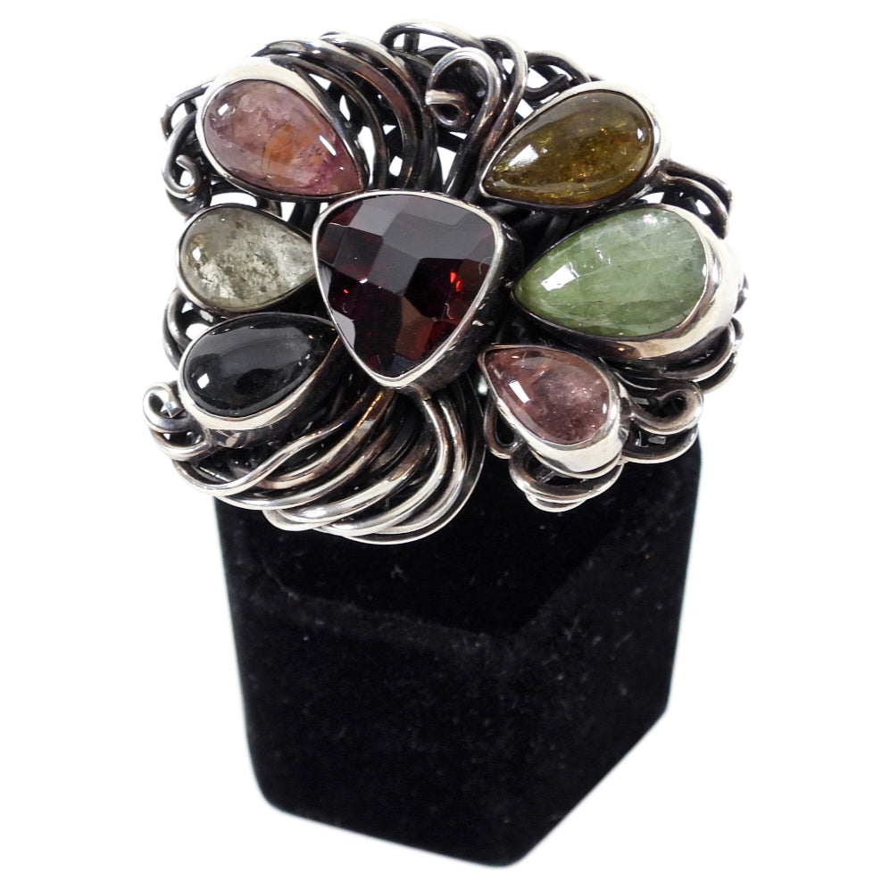 Sterling Silver Large Statement Studio Multi Gemstone Ring - 8.5