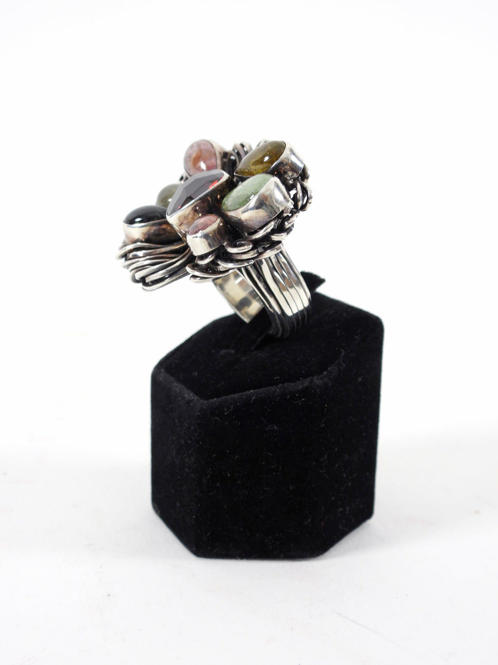 Sterling Silver Large Statement Studio Multi Gemstone Ring - 8.5