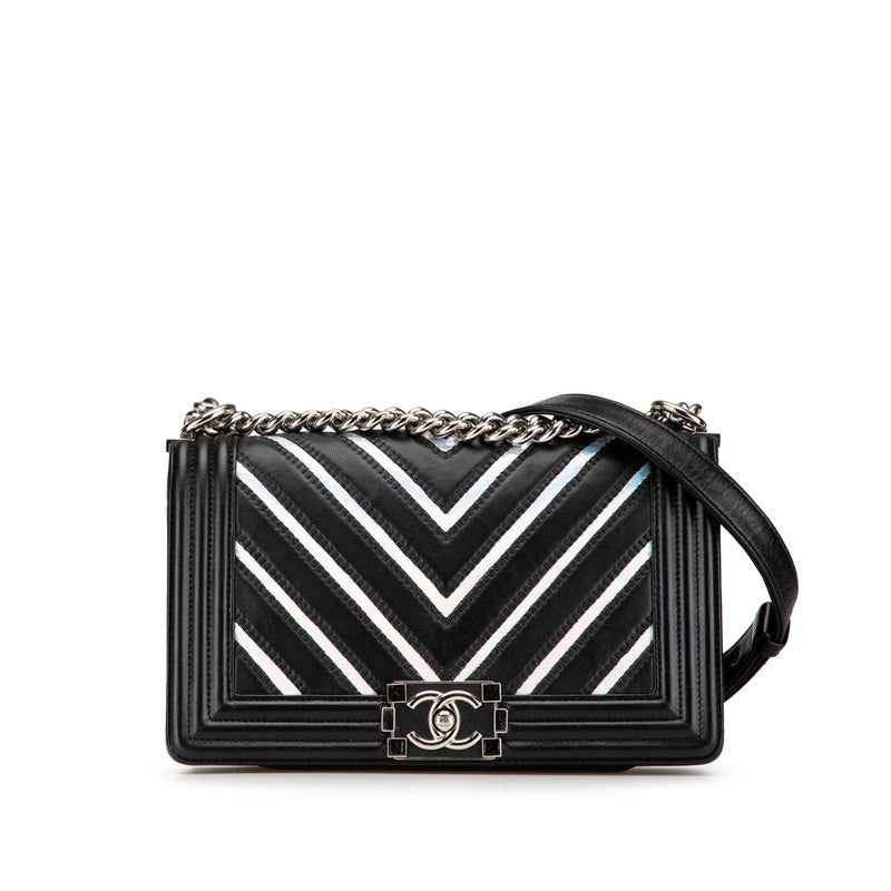 Chanel Boy Chanel Chevron V Stitch Lambskin Patent Leather Shoulder Bag