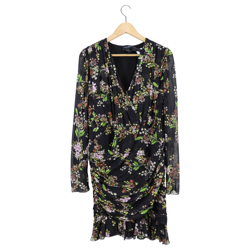 Giambattista Valli Black Silk Floral Draped Dress - IT46 / USA 10